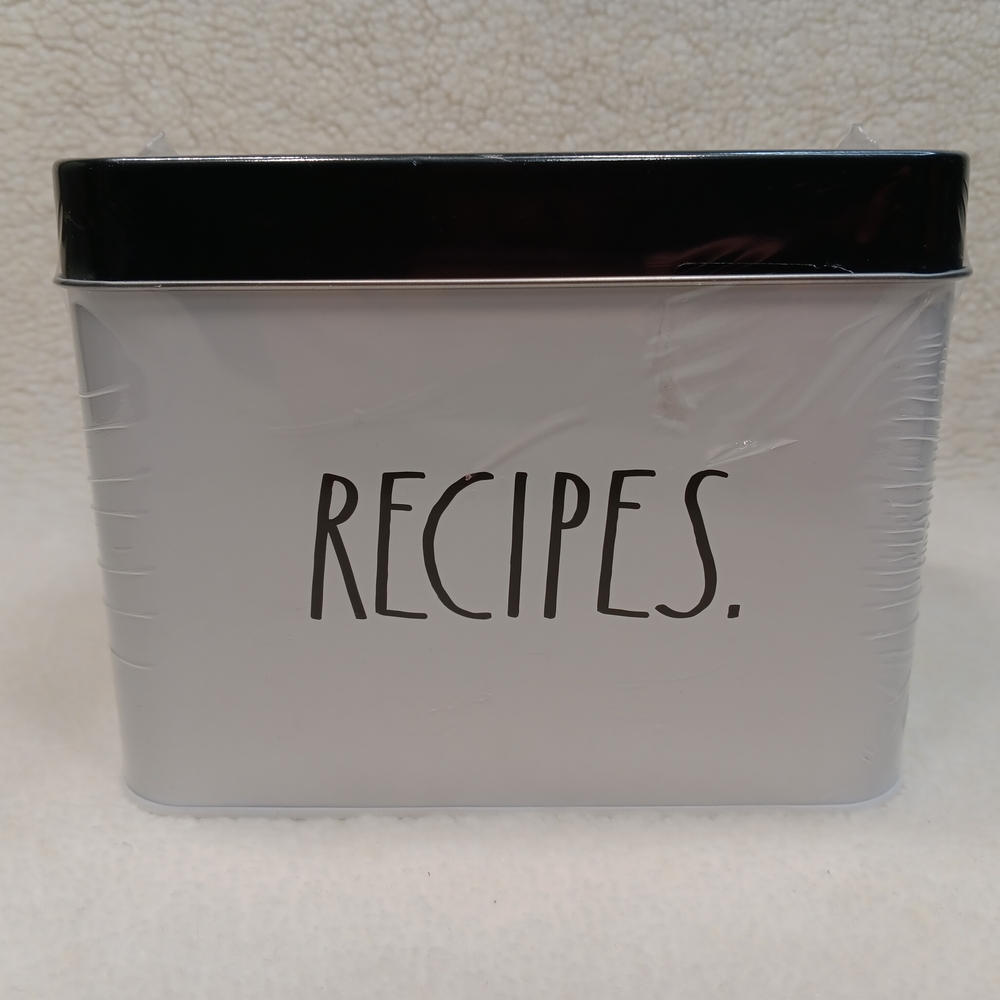 Rae Dunn Black and White RECIPES Tin Storage Canister